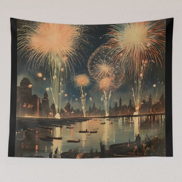 Item preview, Vintage Fireworks New Years Eve poster designed and sold by dcrc.