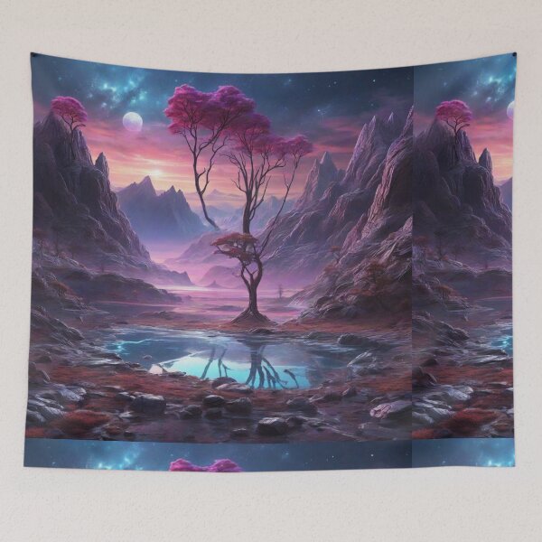 Item preview, Glowing Vistas: Alien Planet's Giant Valley and Reflective Lakescape designed and sold by RedArtG09.