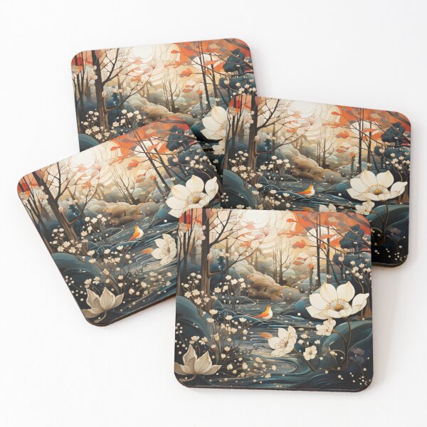 Item preview, Japanese asian artwork florals and birds. abstract, christmas, designed and sold by Adorn Prints.