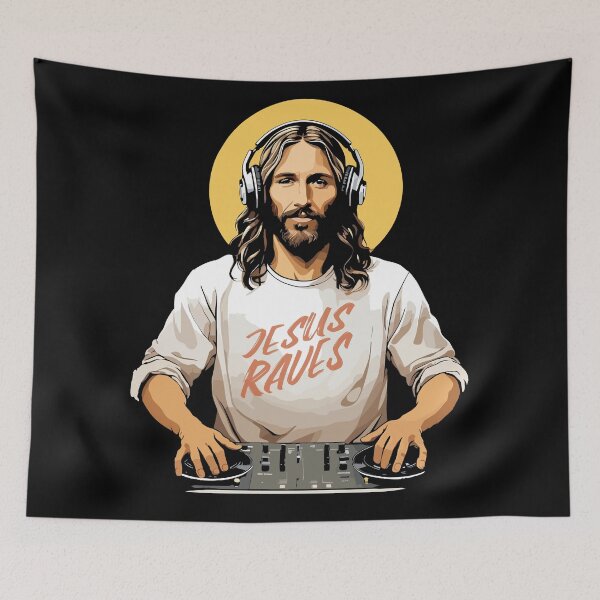 Item preview, Jesus Raves Funny Electronic Music EDM Festival DJ Gift  designed and sold by DrawHandArt.