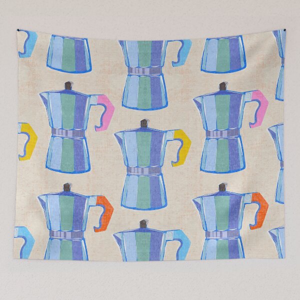 Item preview, Italian Coffee Maker block print pattern 1. tonal blue designed and sold by Dominiquevari.