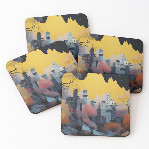 Item preview, Negative Effect Collage Style Landscape of Nature with Mountains at Night and Buildings of City designed and sold by Je-we.
