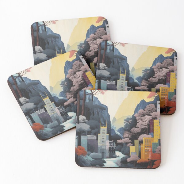Item preview, Negative Effect Collage Style Landscape of Nature with Mountains at Night and Buildings of City designed and sold by Je-we.