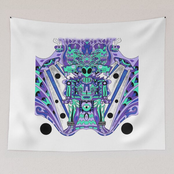 Item preview, mictlan alien ecopop astronaut in throne of the underworld mexican wallpaper designed and sold by jorgelebeau.