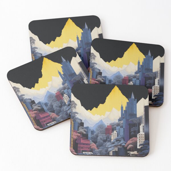 Item preview, Negative Effect Collage Style Landscape of Nature with Mountains at Night and Buildings of City designed and sold by Je-we.
