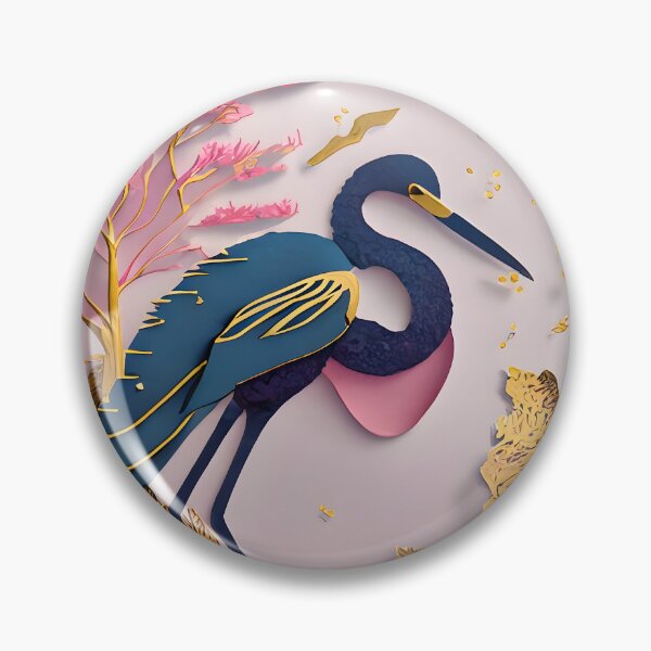 Item preview, Heron, Gold, Layered Paper, Paper Cut, Blooms, Flowers, Blossom, Floral, Tree, Blue, Dark Blue, Pink designed and sold by Golden-Feathers.