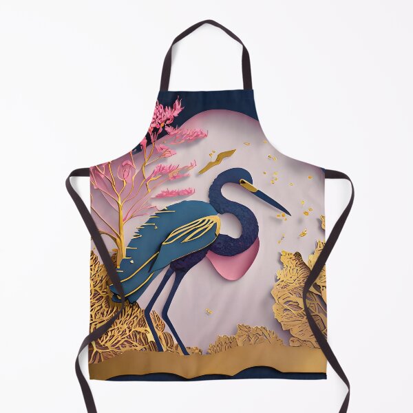 Item preview, Heron, Gold, Layered Paper, Paper Cut, Blooms, Flowers, Blossom, Floral, Tree, Blue, Dark Blue, Pink designed and sold by Golden-Feathers.