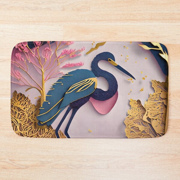 Item preview, Heron, Gold, Layered Paper, Paper Cut, Blooms, Flowers, Blossom, Floral, Tree, Blue, Dark Blue, Pink designed and sold by Golden-Feathers.