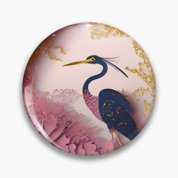 Item preview, Heron, Gold, Layered Paper, Paper Cut, Blooms, Flowers, Blossom, Floral, Tree, Blue, Dark Blue, Pink designed and sold by Golden-Feathers.