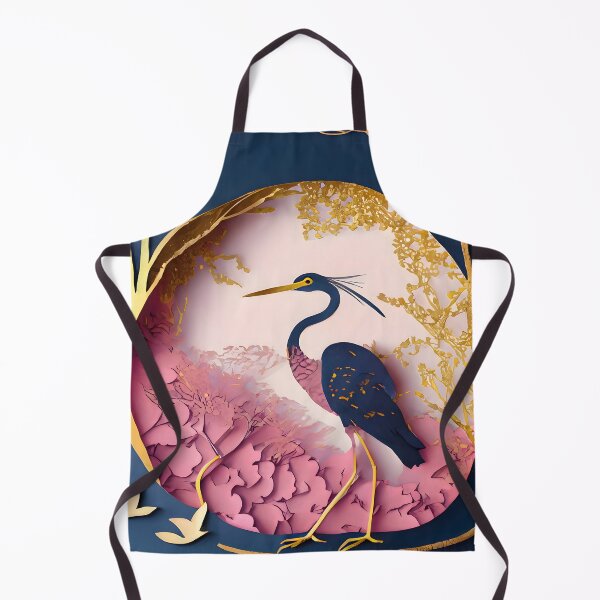 Item preview, Heron, Gold, Layered Paper, Paper Cut, Blooms, Flowers, Blossom, Floral, Tree, Blue, Dark Blue, Pink designed and sold by Golden-Feathers.
