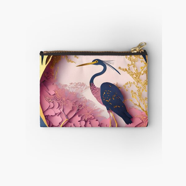 Item preview, Heron, Gold, Layered Paper, Paper Cut, Blooms, Flowers, Blossom, Floral, Tree, Blue, Dark Blue, Pink designed and sold by Golden-Feathers.