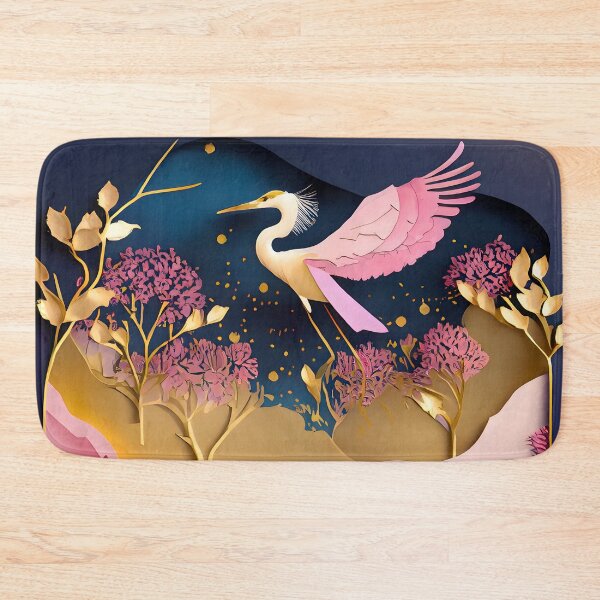 Item preview, Heron, Gold, Layered Paper, Paper Cut, Blooms, Flowers, Blossom, Floral, Tree, Blue, Dark Blue, Pink designed and sold by Golden-Feathers.