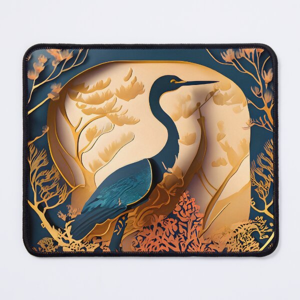 Item preview, Heron, Gold, Layered Paper, Paper Cut, Blooms, Flowers, Blossom, Floral, Tree, Blue, Dark Blue, Orange designed and sold by Golden-Feathers.