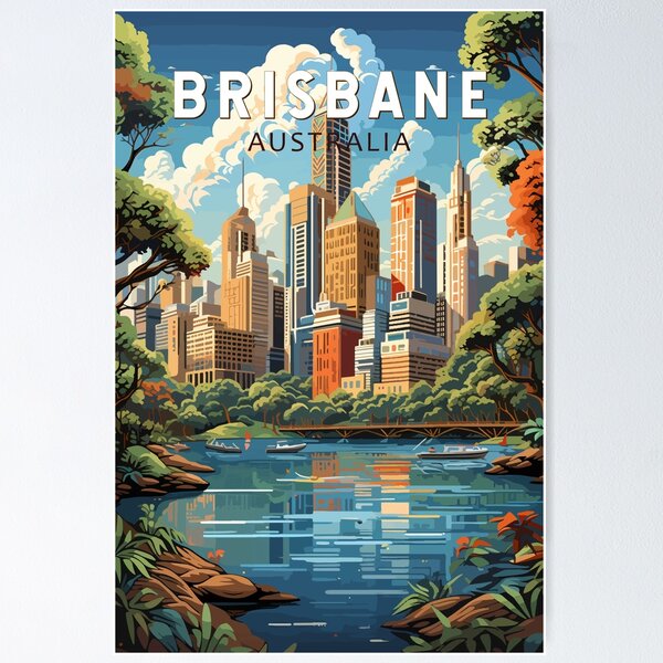 Item preview, Brisbane Australia Travel Art Vintage designed and sold by KrisSidDesigns.