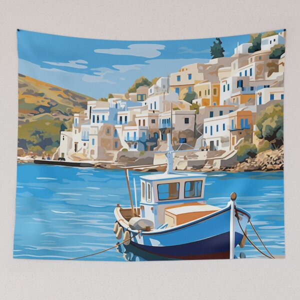 Item preview, A Pop Art Travel Print of Chora Andros Island - Greece designed and sold by StudioRedKoala.