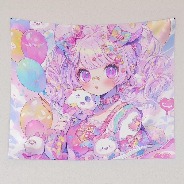 Item preview, Kawaii Pastel Plushies and Balloons Anime Girl designed and sold by bubblegoth.
