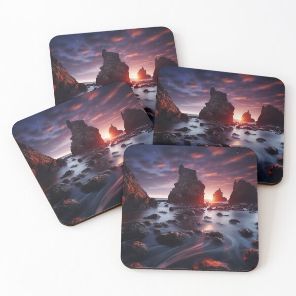 Item preview, Rocky beach at sunset in long exposure - Landscape photography designed and sold by TheArtistOf2022.