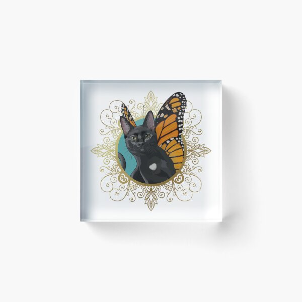 Item preview, Black Monarch Butterfly Cat in Ornate Gold Frame designed and sold by Carleah Unique.