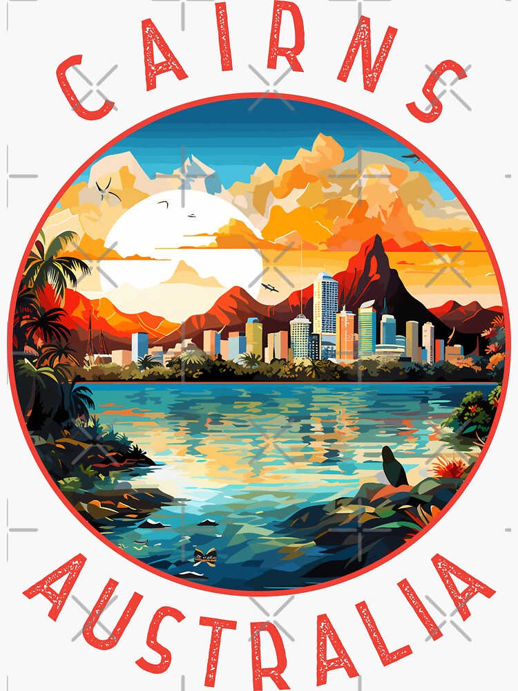 Thumbnail 3 of 3, Sticker, Cairns Australia Retro Distressed Circle designed and sold by KrisSidDesigns.