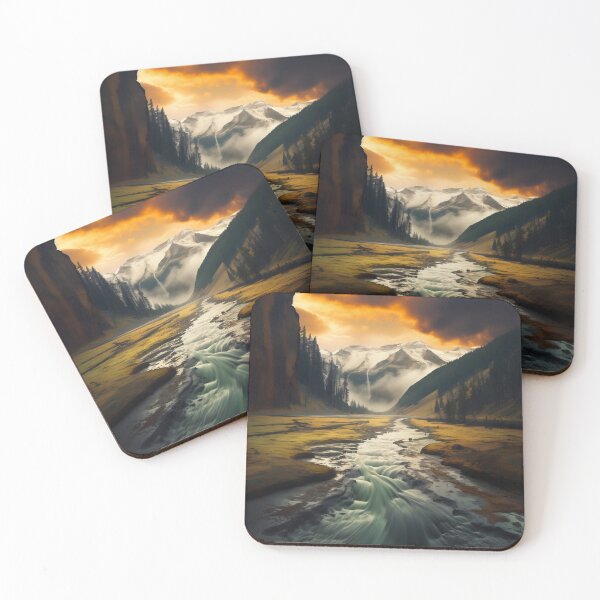 Item preview, River in a green valley with mountains long exposure - Landscape photography designed and sold by TheArtistOf2022.