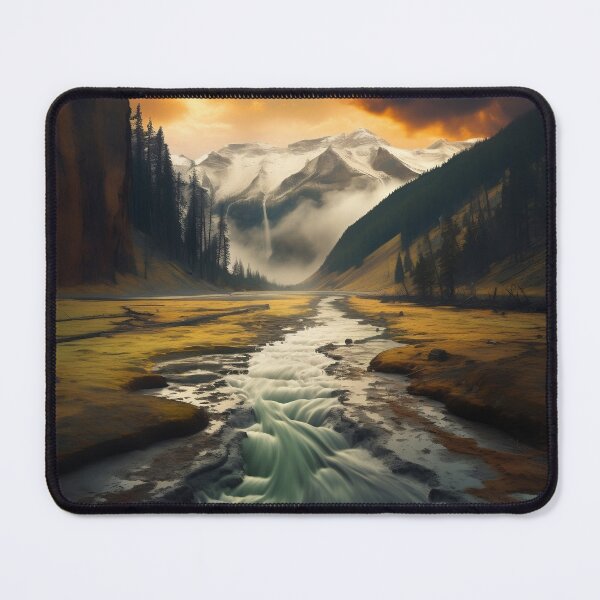Item preview, River in a green valley with mountains long exposure - Landscape photography designed and sold by TheArtistOf2022.