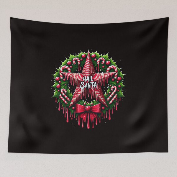 Item preview, Hail Santa Christmas Pentagram Wreath designed and sold by PickledjoArt.