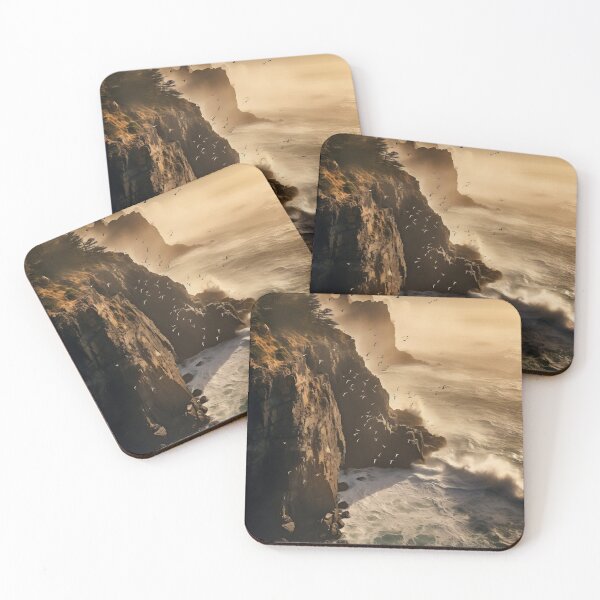 Item preview, Cliffs in Scotland at sunset with birds flying - Landscape photography designed and sold by TheArtistOf2022.