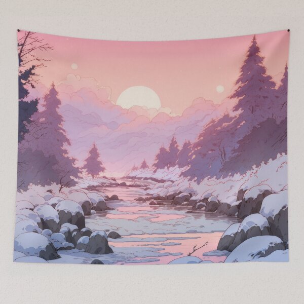 Item preview, 80s Retro Anime Snowy Valley Landscape designed and sold by Animania-AnimeS.