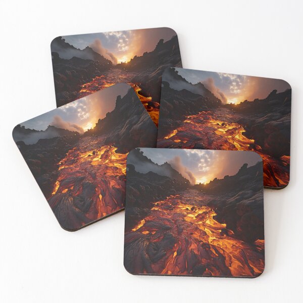 Item preview, Volcano eruption with lava in ground at sunset - Landscape photography designed and sold by TheArtistOf2022.