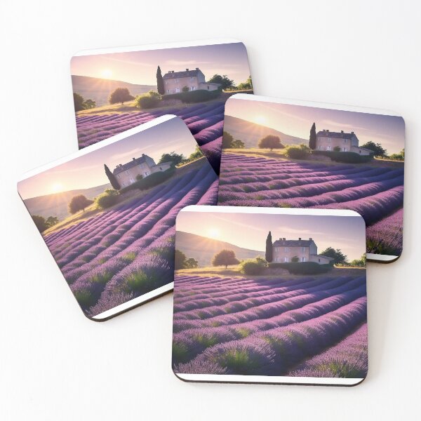 Item preview, Fields of lavender at sunset with house long exposure - Landscape photography designed and sold by TheArtistOf2022.