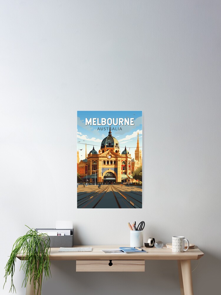 Thumbnail 2 of 3, Poster, Melbourne Australia Travel Art Vintage designed and sold by KrisSidDesigns.