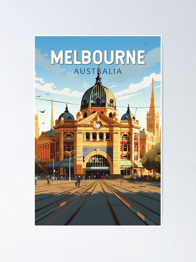 Thumbnail 1 of 3, Poster, Melbourne Australia Travel Art Vintage designed and sold by KrisSidDesigns.