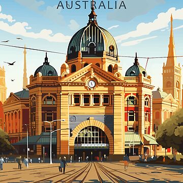 Artwork thumbnail, Melbourne Australia Travel Art Vintage by KrisSidDesigns