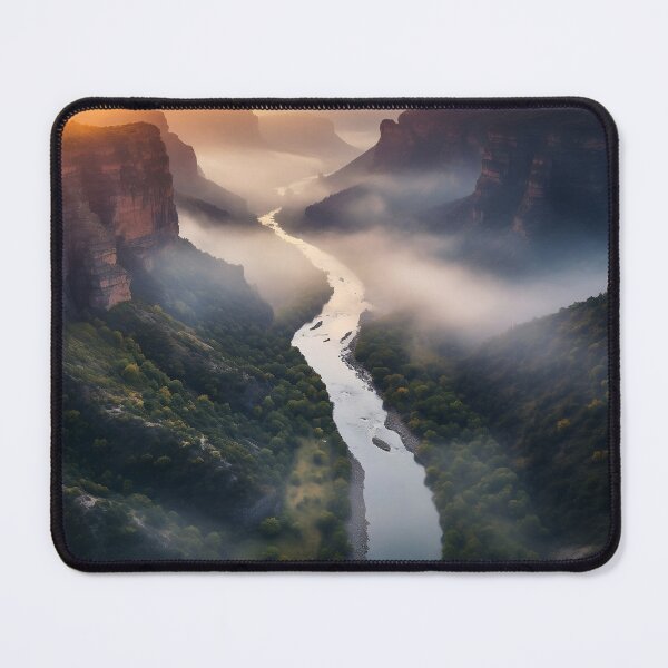 Item preview, River in a green valley with mountains at sunset long exposure - Landscape photography designed and sold by TheArtistOf2022.