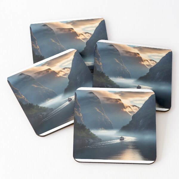 Item preview, River in a green valley with mountains at sunset long exposure - Landscape photography designed and sold by TheArtistOf2022.