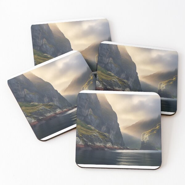 Item preview, River in a green valley with mountains at sunset long exposure - Landscape photography designed and sold by TheArtistOf2022.