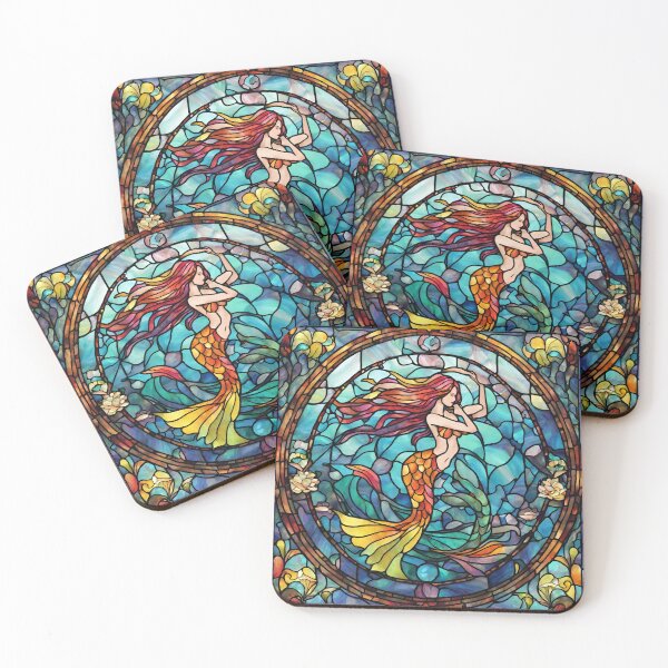 Item preview, colorful stained glass with animals, siren 2 designed and sold by GroonSpace.