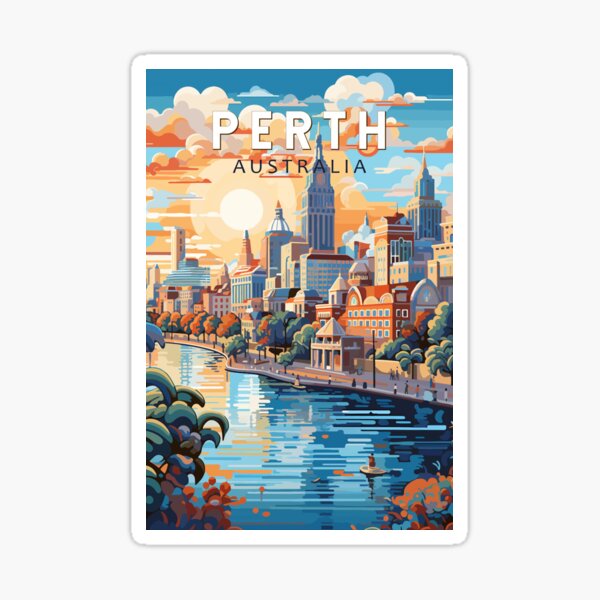 Item preview, Perth Australia Travel Art Vintage designed and sold by KrisSidDesigns.