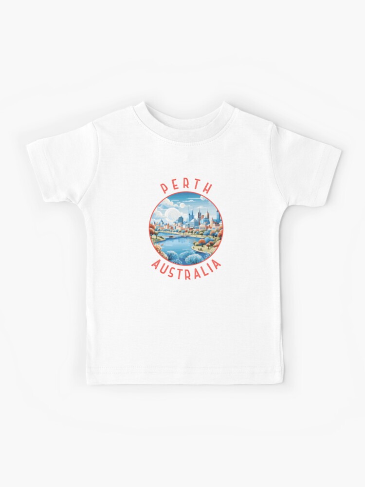 Thumbnail 1 of 2, Kids T-Shirt, Perth Australia Retro Distressed Circle designed and sold by KrisSidDesigns.