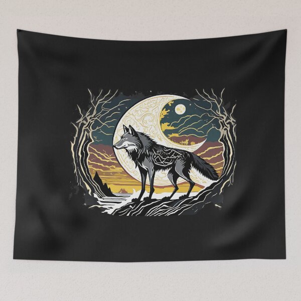 Item preview, Lunar Guardian: Wolf and Moon Vector designed and sold by diegomenjivar92.