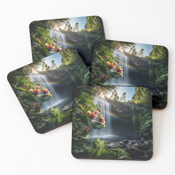 Item preview, Forest with waterfalls at sunset long exposure - Landscape photography designed and sold by TheArtistOf2022.