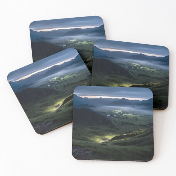 Item preview, Misty green valley with mountains long exposure - Landscape photography designed and sold by TheArtistOf2022.