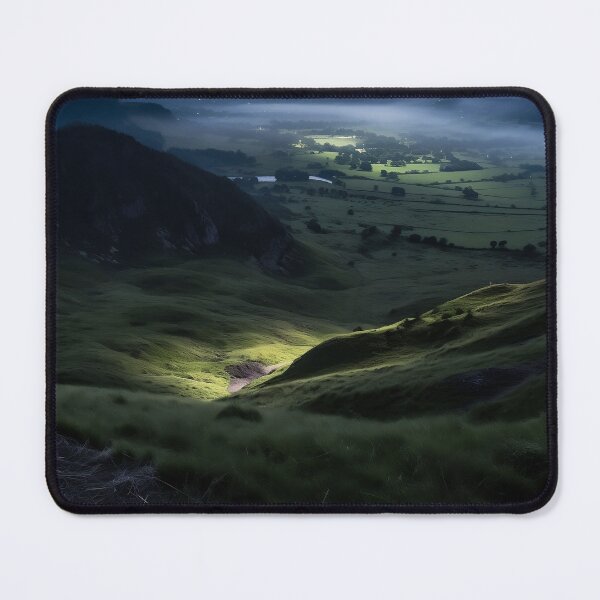 Item preview, Misty green valley with mountains long exposure - Landscape photography designed and sold by TheArtistOf2022.