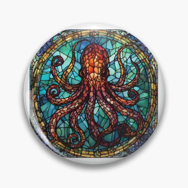 Item preview, colorful stained glass with animals, octopus, kraken designed and sold by GroonSpace.