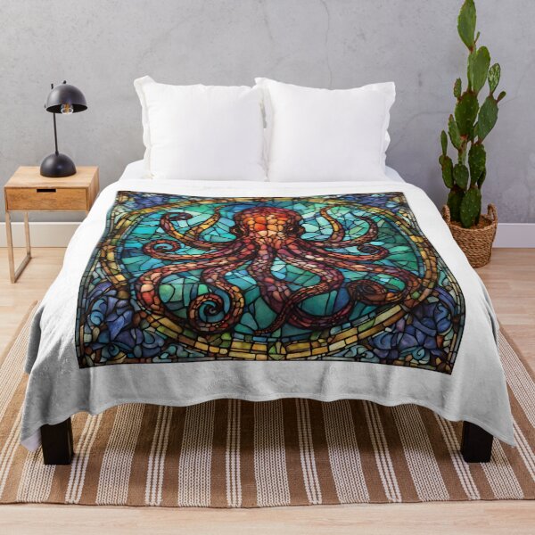 Item preview, colorful stained glass with animals, octopus, kraken designed and sold by GroonSpace.