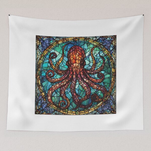 Item preview, colorful stained glass with animals, octopus, kraken designed and sold by GroonSpace.