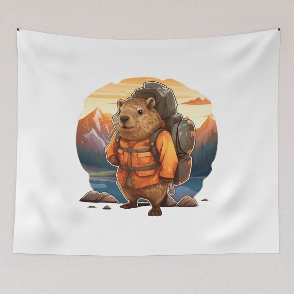 Aperçu de l'œuvre Capybara dans les montagnes | Autocollant créée et vendue par NicolasGlowArt.
