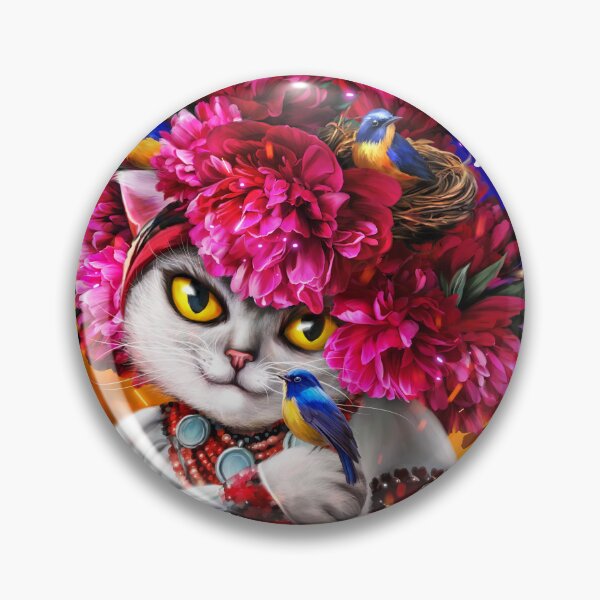 Item preview, cute Ukrainian cat in a wreath of peonies designed and sold by MaryshaArt.