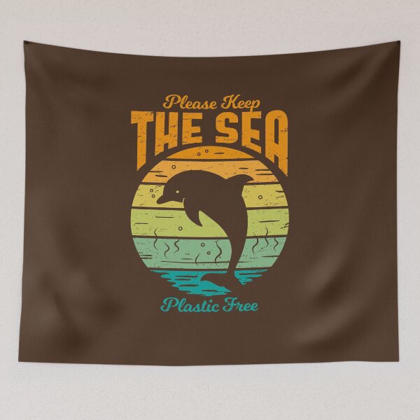 Item preview, Please Keep the Sea Plastic Free - Retro Dolphin designed and sold by Bangtees.