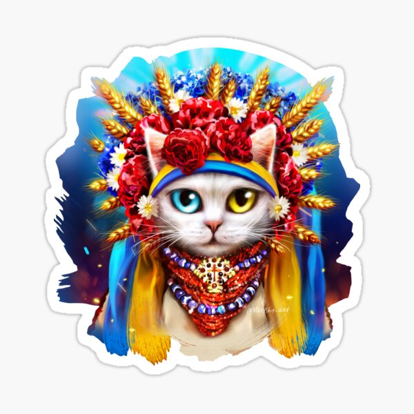 Item preview, cute Ukrainian cat in a wreath of flowers designed and sold by MaryshaArt.
